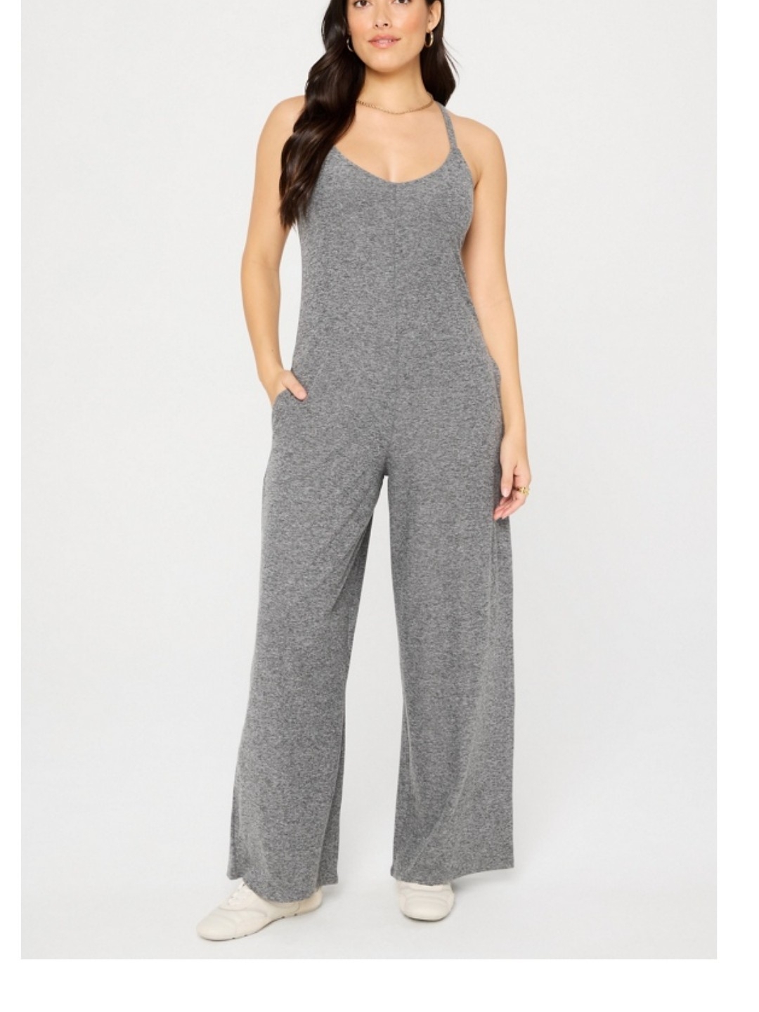 Fabletics Heather Gray Wide Leg Spaghetti Strap Jumpsuit With Pockets